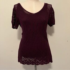 VTG Y2K  Women’s Purple Sheer Crochet Lace Layered Sz. Small Tee Fairy Festival